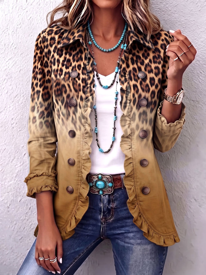 Catherine | Veste Blazer à Volants Léopard Ombre