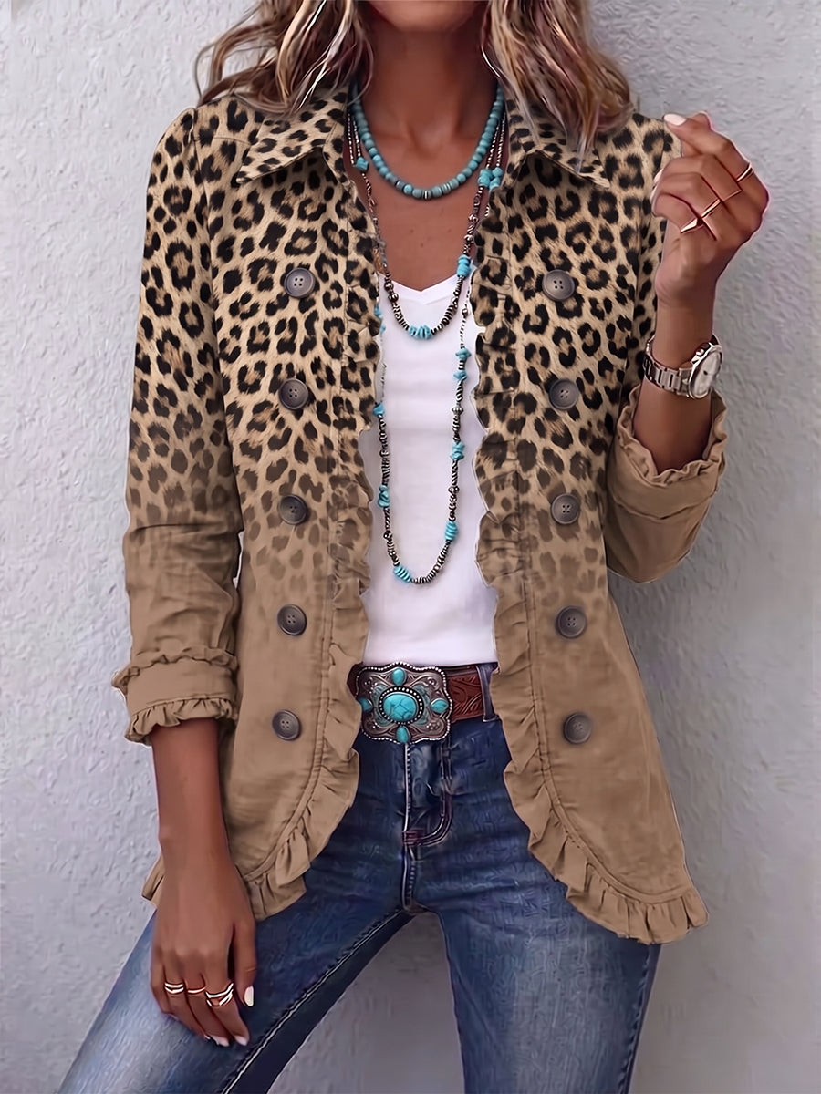 Christine | Veste à volants en dégradé léopard vintage