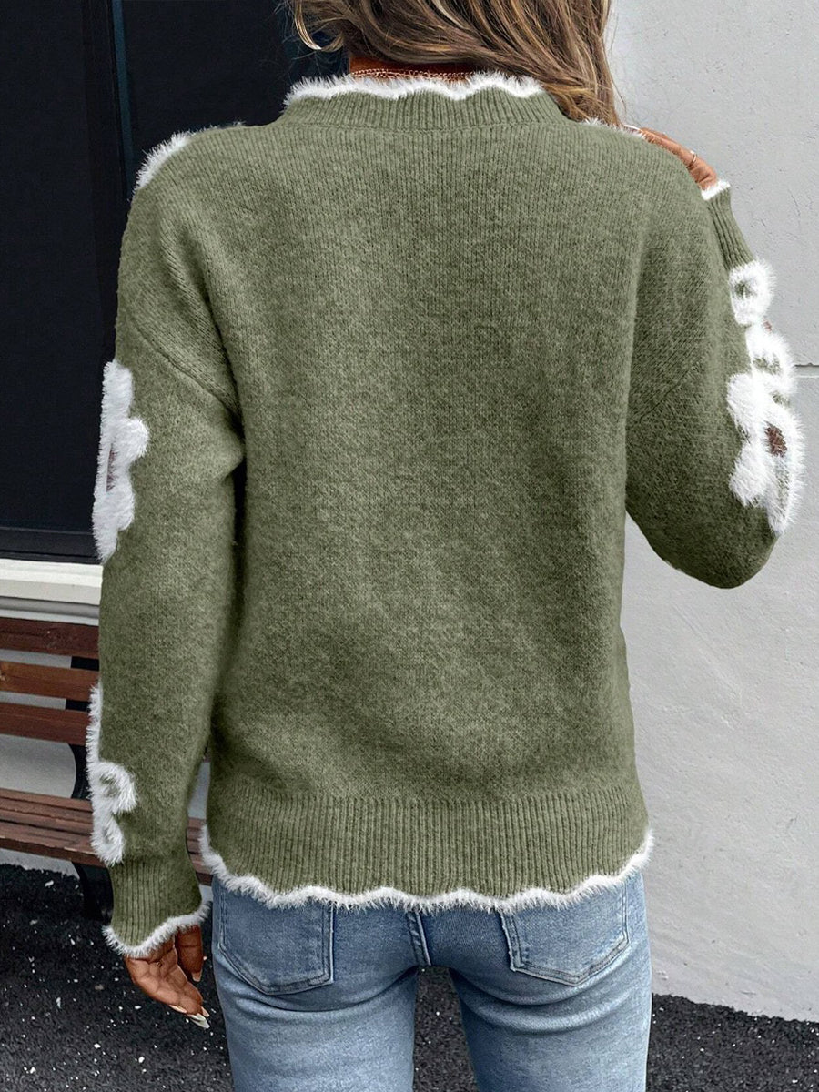 Ellsbeth™ | Pull en tricot floral à col en V festonné