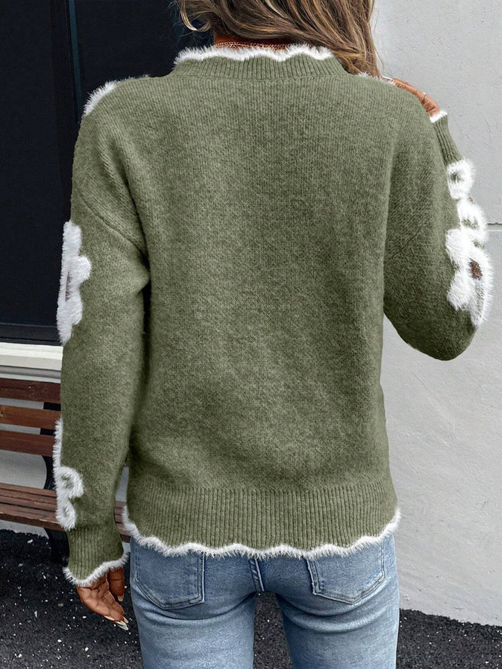 Ellsbeth™ | Pull en tricot floral à col en V festonné