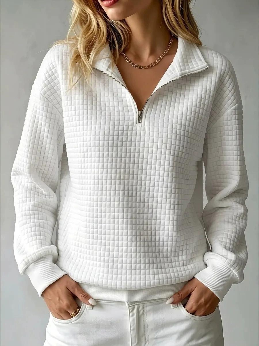 Brynmore™ | Pull décontracté à col montant en tricot gaufré, manches longues, couleur unie