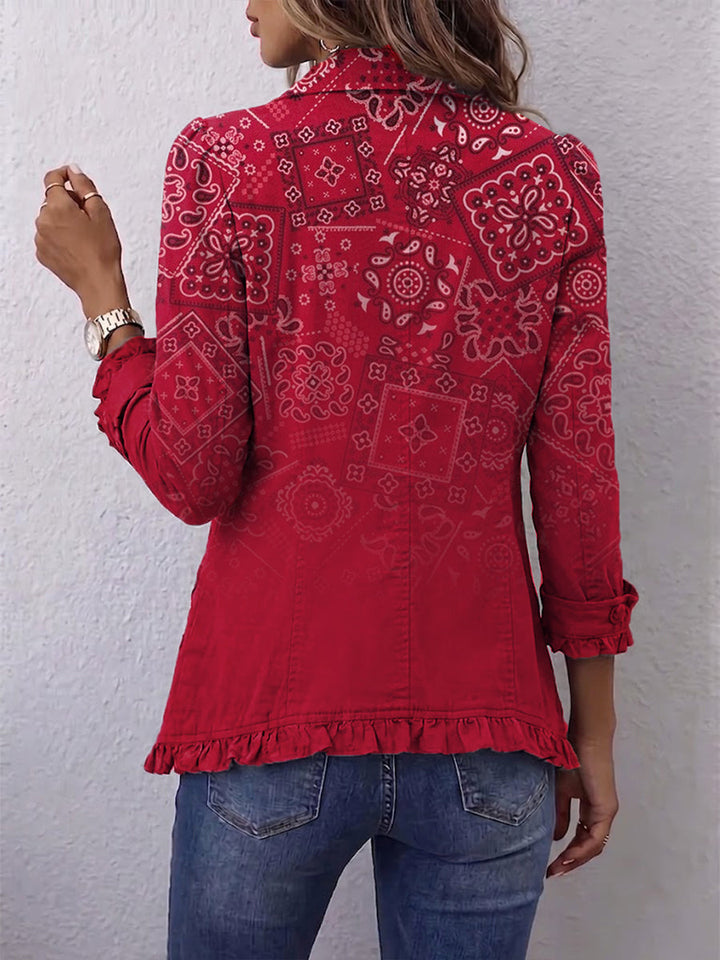 Criselle | Veste à volants en imprimé paisley ombragé bohème