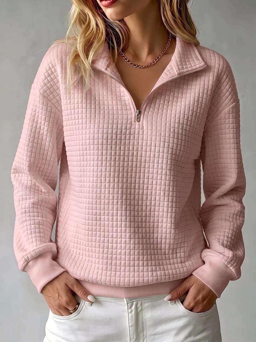 Brynmore™ | Pull décontracté à col montant en tricot gaufré, manches longues, couleur unie
