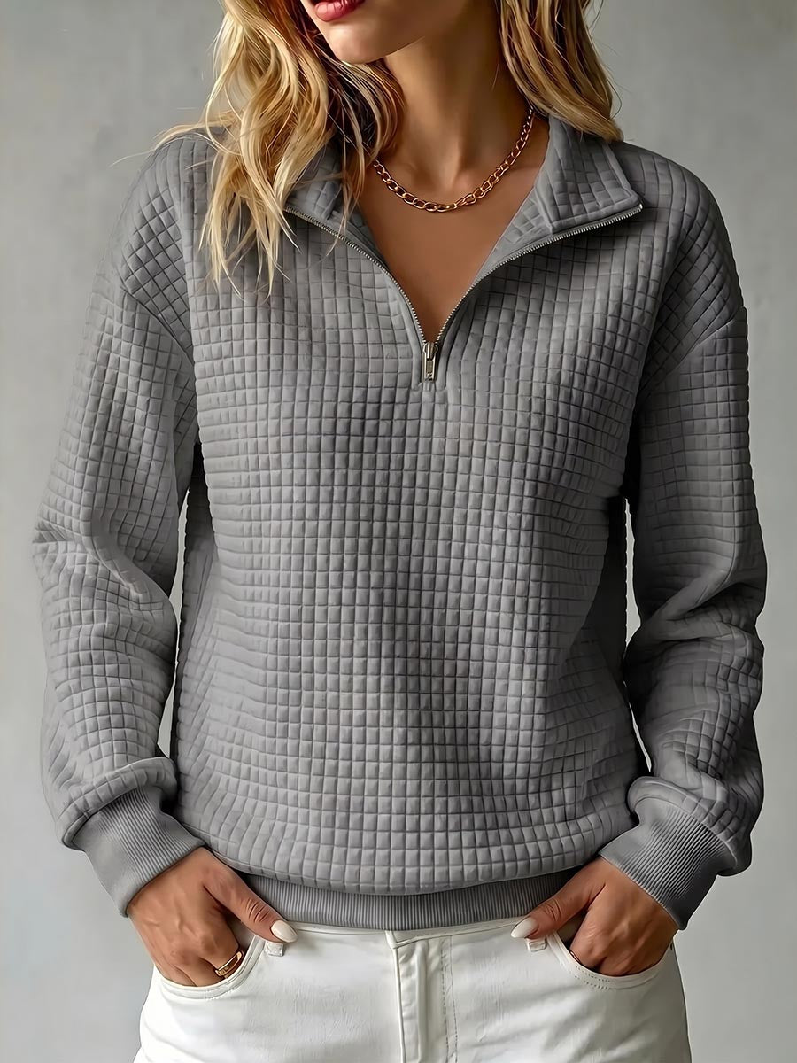 Brynmore™ | Pull décontracté à col montant en tricot gaufré, manches longues, couleur unie