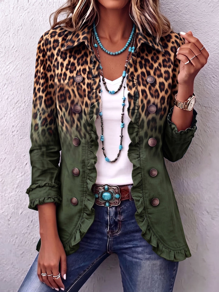 Catherine | Veste Blazer à Volants Léopard Ombre