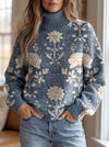 Francesca | Pull à Col Montant avec Imprimé Indigo