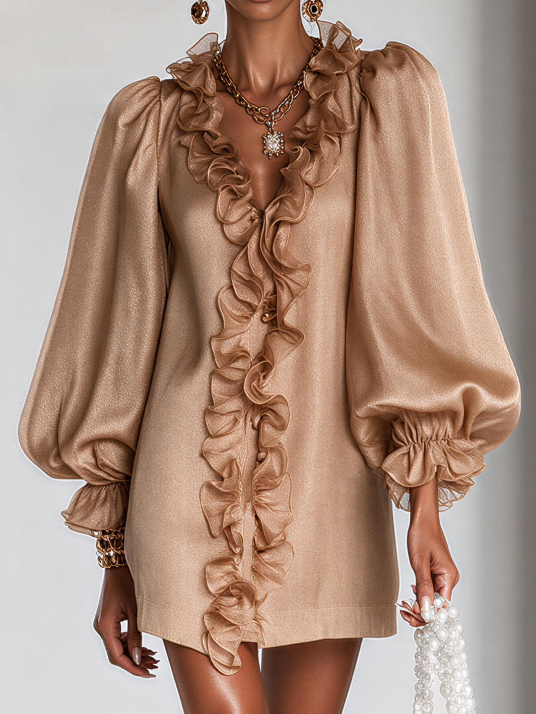 Guinevere | Robe droite avec manches bouffantes froncées