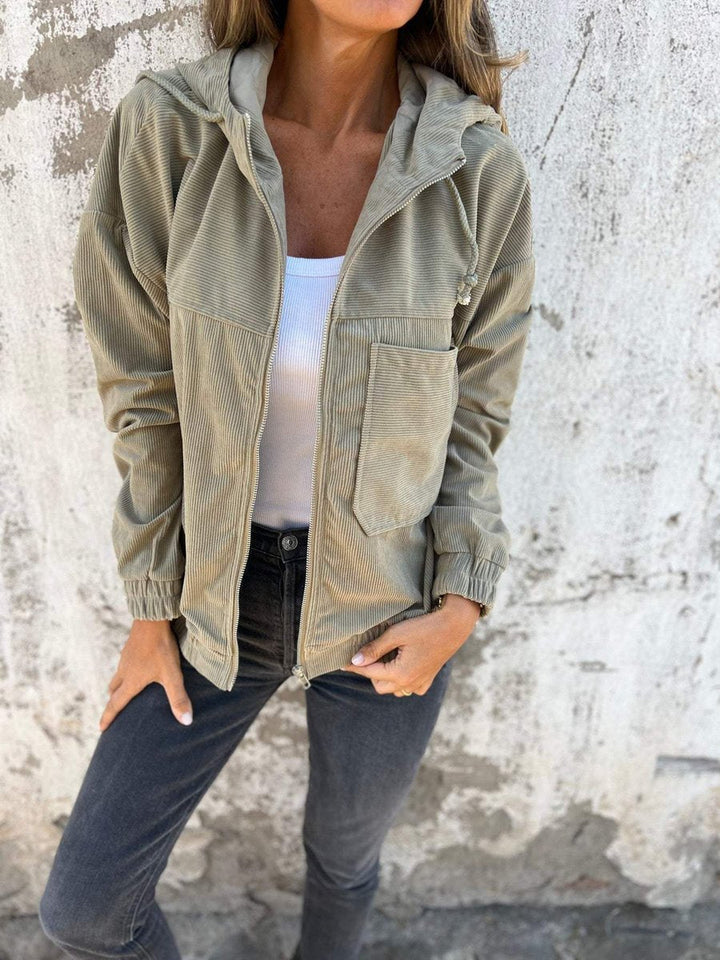 Lauren | Veste à Capuche Zippée Côtelée