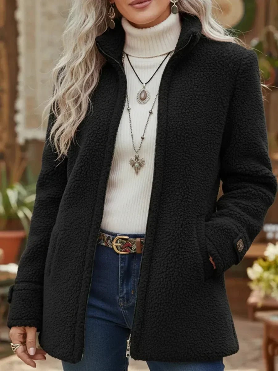 Patricia | Manteau zippé en peluche à col montant