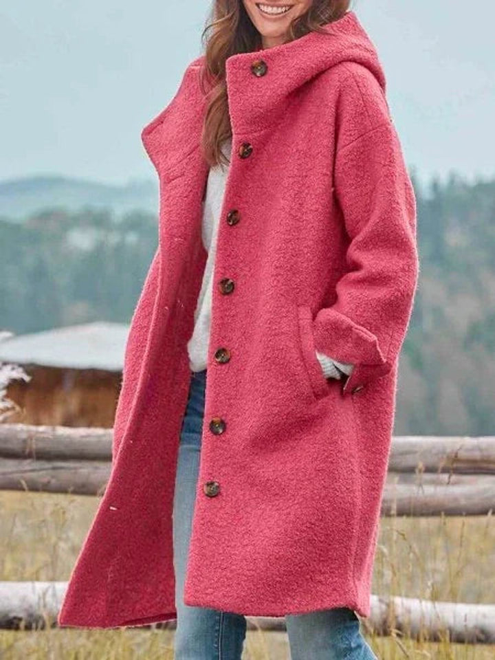 Eleanor | Manteau long à capuche et boutons sur le devant
