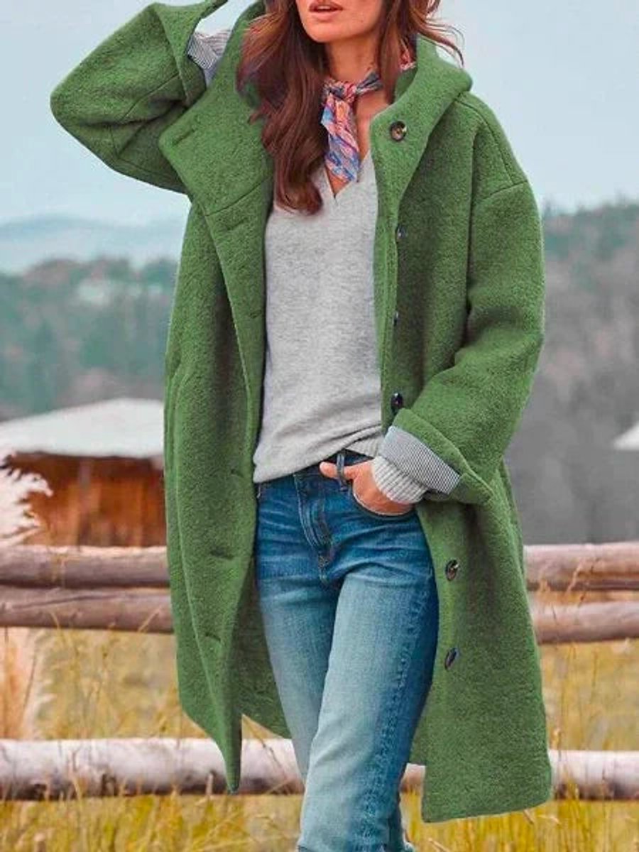 Eleanor | Manteau long à capuche et boutons sur le devant