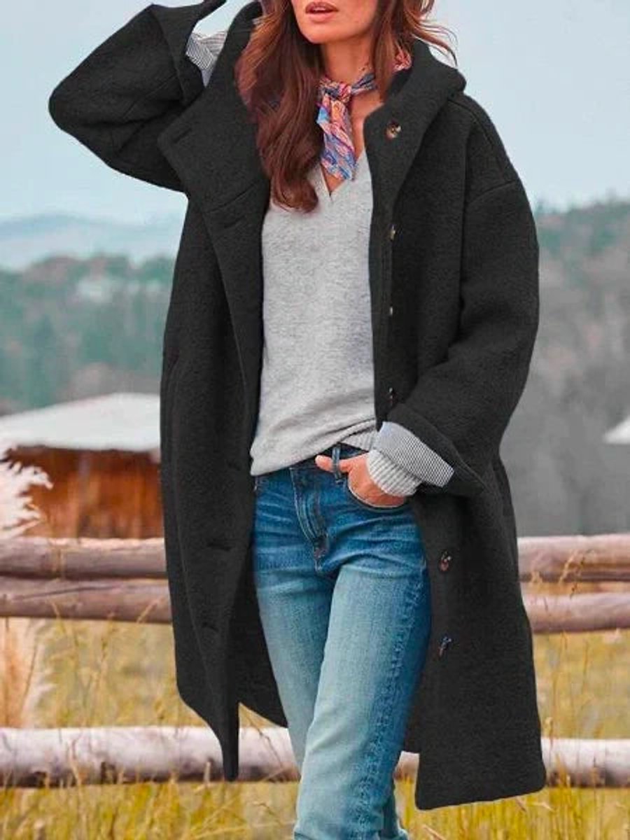 Eleanor | Manteau long à capuche et boutons sur le devant