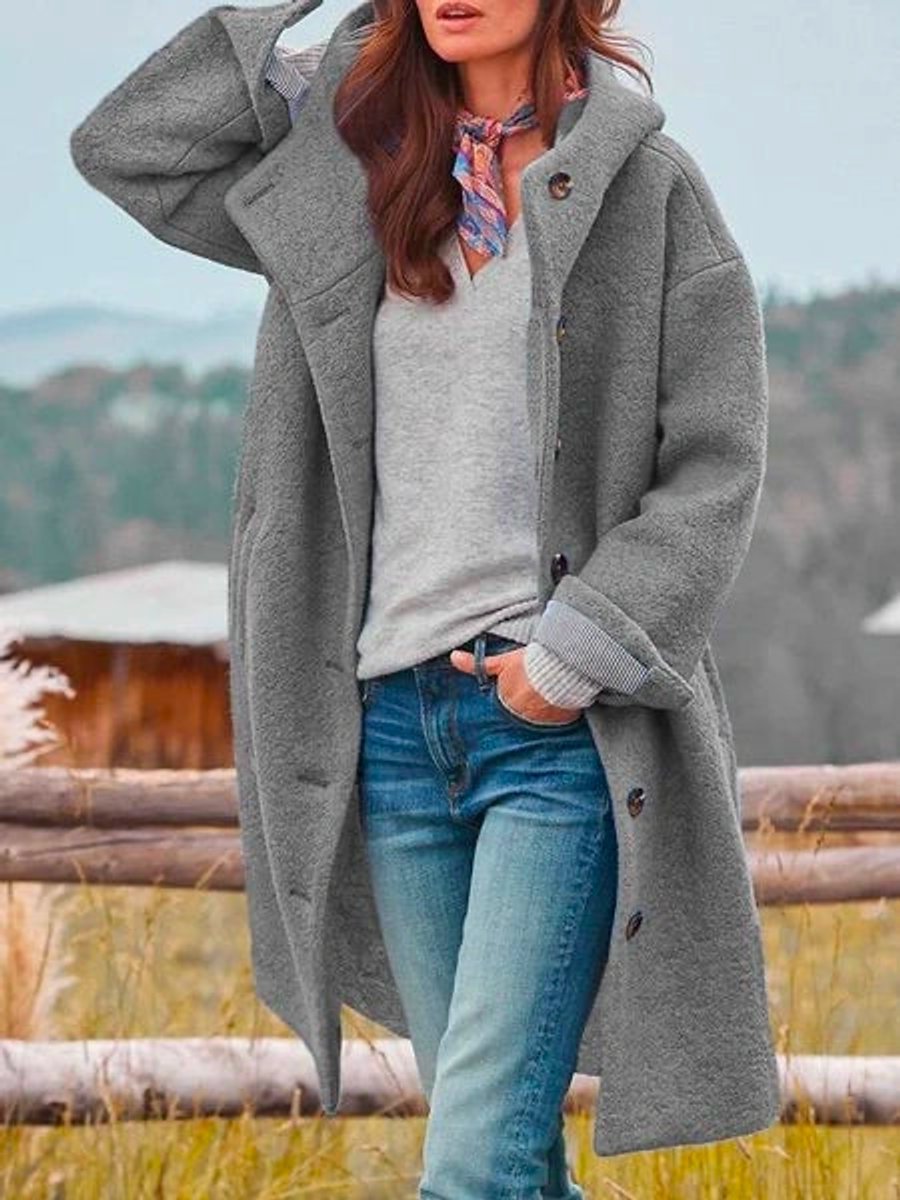 Eleanor | Manteau long à capuche et boutons sur le devant