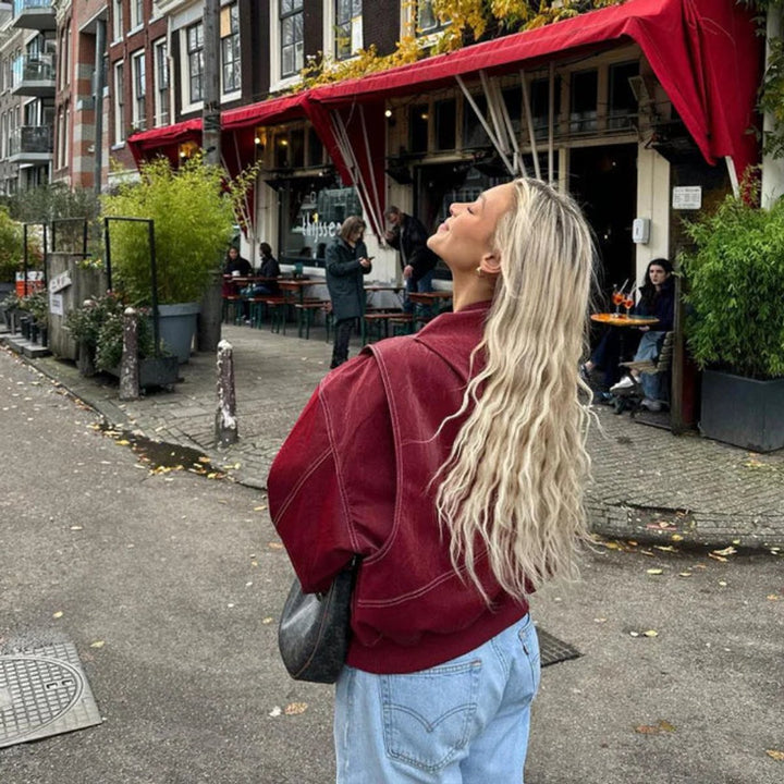 Renée | Veste Bomber Oversize avec Coutures Contrastées