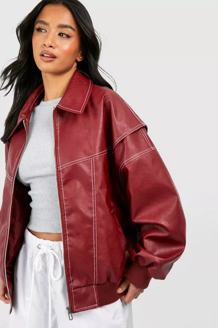 Renée | Veste Bomber Oversize avec Coutures Contrastées